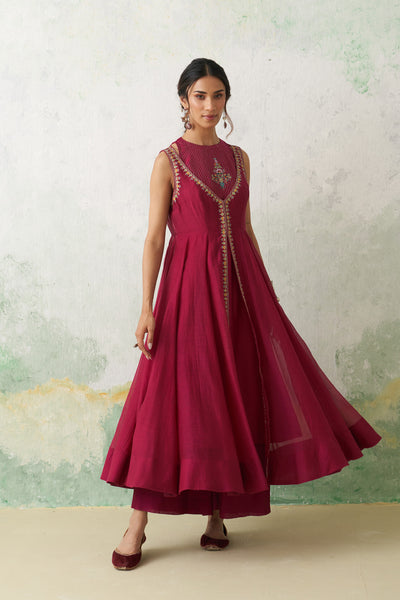 HOT PINK CHANDERI KASHMIRI EMB. ANARKALI SET (4 PCS)