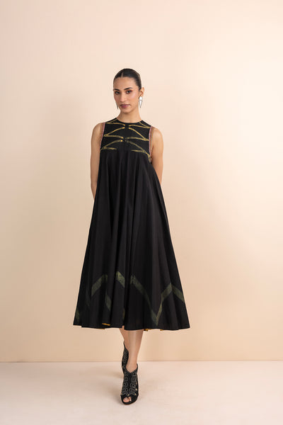 BLACK & MUSTARD SHIBORI COTTON DRESS (1 PC)