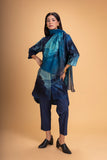 DARK BLUE CHANDERI PRINTED STOLE (1 PC)