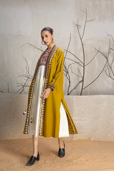 MUSTARD LINEN EMBROIDERED JACKET (1 PC)