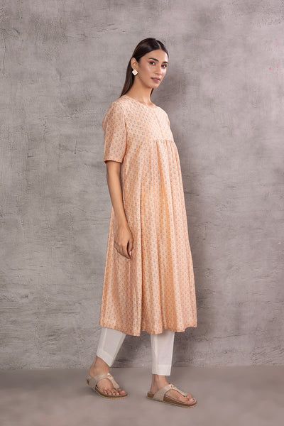 PEACH CHANDERI PRINTED TUNIC (TNC-10A)