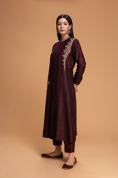 BROWN DUPION EMB. KURTA SET (2 PCS)