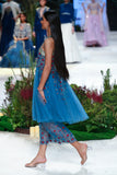Petrol Blue Tulle Net Emb. Dress With Pants (Fa-03)