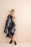 BLACK HANDWOVEN COTTON PATCHWORK DRAPED DRESS (1 PC)