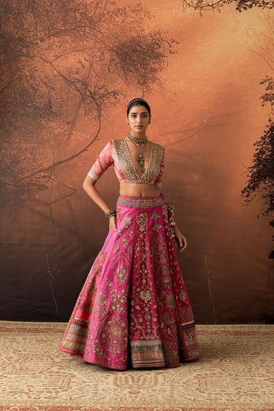 HOT PINK TISSUE MULTIKALI EMB. LEHENGA SET (EVO-09) (3 PCS)