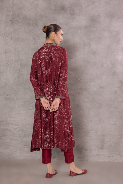 MAROON VISCOSE DUPION PRINTED EMBROIDERED TAGAAI KURTA (DC-04A/KUR)