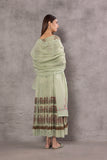 SAGE GREEN CHANDERI PRINTED TIER KURTA SET