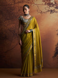 OLIVE MAHESHWARI TISSUE EMBROIDERED SAREE WITH UNSTITCHED BLOUSE & PETICOAT (SE-13)