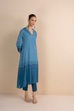 SHADES OF BLUE STRIPE PRINTED & EMBROIDERED KURTA SET (2 PCS)