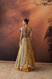 YELLOW & AQUA DUPION EMB. LEHENGA SET(KA-01B) (4 PCS)