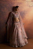 SALMON PINK EMBROIDERED DOUBLE LAYER LEHNGA PAIRED WITH SCALLOP EMBROIDERED VEIL AND DUPATTA  ( WD-06/LEH, WD-06A/BLS, WD-06B/DUP)