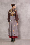 BROWN & GREY SILK TRENCH COAT WITH OLIVE KHADI PANTS (AJP-01)