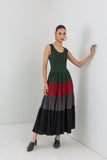 MULTICOLOR COLOR BLOCKED MELANGA TIERED DRESS (1 PC)