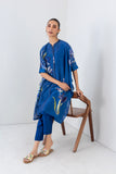 BLUE LAGOON SILK CHANDERI FLORAL PRINTED KAFTAAN SET (2 PCS)