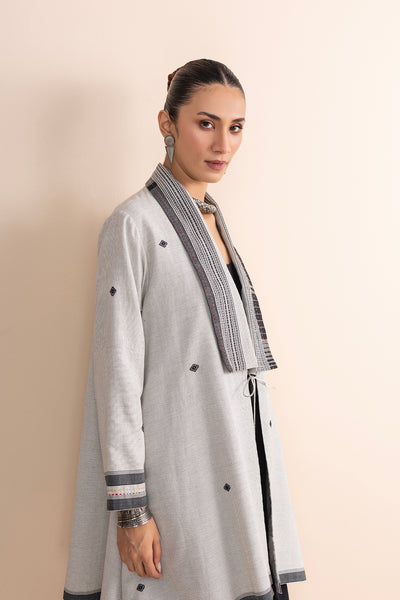 ASH GREY HANDWOVEN COTTON CAPE JACKET (1 PC)