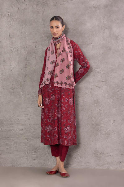 SALMON PINK THIN CHANDERI FLORAL PRINTED STOLE (SV-19/STL)