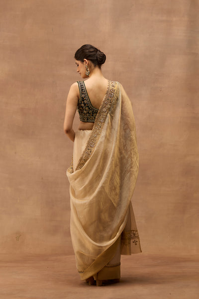 GOLD TISSUE EMBROIDERED SAREE WITH UNSTITCHED GOLDEMBROIDERED BLOUSE & PETTICOAT (SE-11)