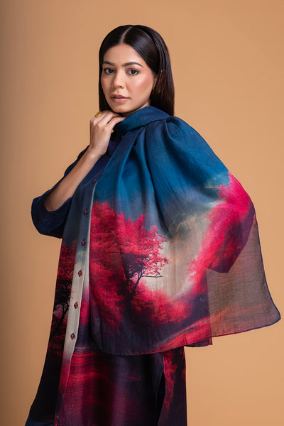 MIDNIGHT BLUE CHANDERI PRINTED STOLE (1 PC)