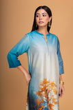 BLUE SILK CHANDERI DAWN PRINTED SHIRT (1 PC)