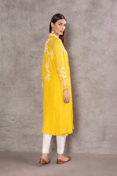 YELLOW CHANDERI EMBROIDERED KURTA (WH-01A)