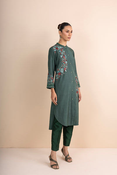 GREEN EMBROIDERED KURTA SET (2 PCS)