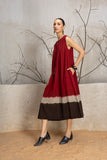 MADDER RED AND BROWN TIE & DYE COTTON DRESS (1 PC)