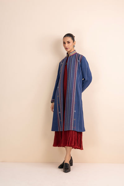 BLUE HANDLOOM COTTON LONG JACKET (1 PC)