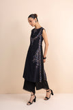 BLACK PRINTED & EMBROIDERED SLEEVELESS KURTA SET (2 PCS)