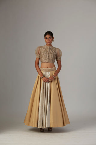 GOLD & SILVER BROCADE TISSUE LEHENGA (1 PC)