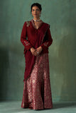 MAROON BROCADE EMBROIDERED SKIRT WITH ATTACHED PALLU (1 PC)