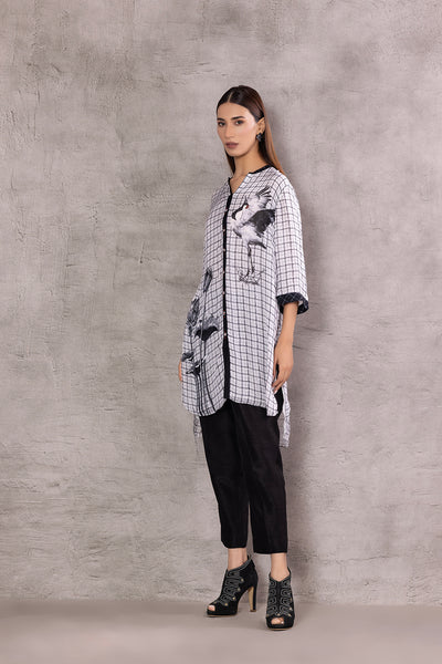 IVORY CHIFFON CHECK WITH SWAN PRINTED TUNIC (BW-03A)