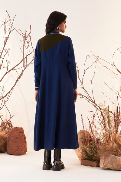 Blue Woolen Colour Blocking Jacket (Wln-02/jkt)