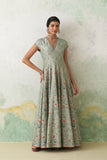 AQUA DUPION PRINTED & EMB. ANARKALI SET (2 PCS)