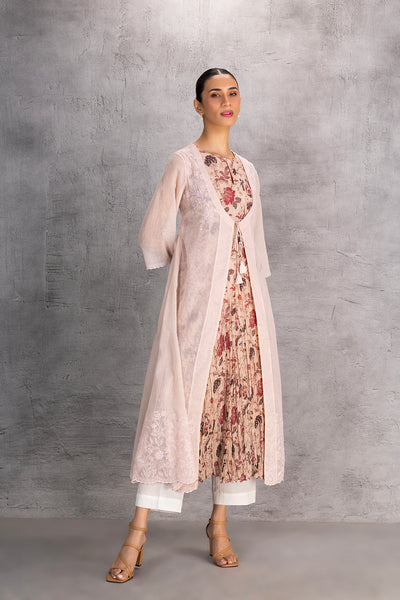 BLUSH FLORAL CHANDERI TUNIC WITH JACKET (1 PC)