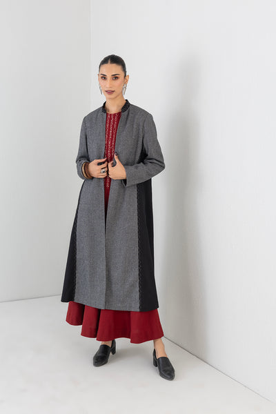 GREY & BLACK CHEQUERED WOOLEN LONG JACKET (1 PC)