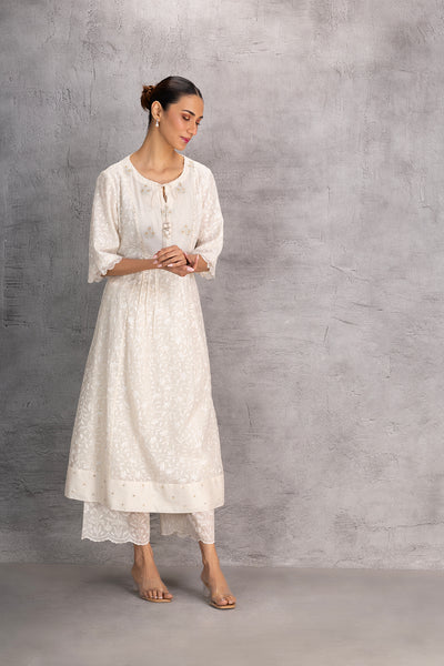 IVORY CHANDERI CHIKANKARI TUNIC (1 PC)