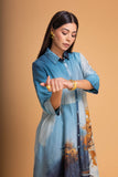 SHADES OF BLUE SILK CHANDERI PRINTED TUNIC (1 PC)