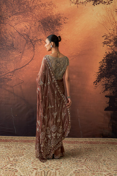 BROWN TISSUE EMB. SAREE SET (2 PCS)