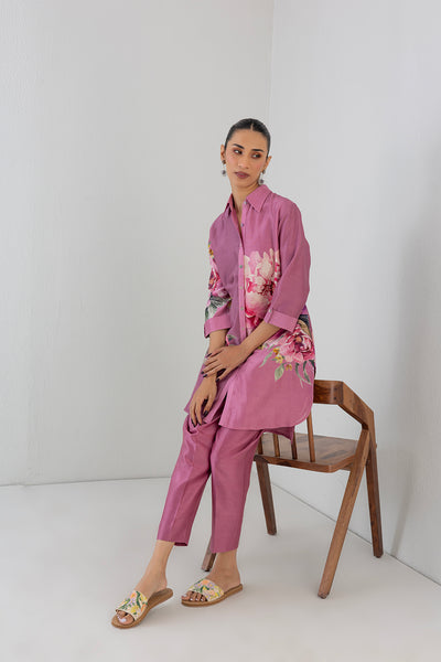 BLUSH PINK SILK CHANDERI PEONY FLOWER PRINTED SHIRT (1 PC)