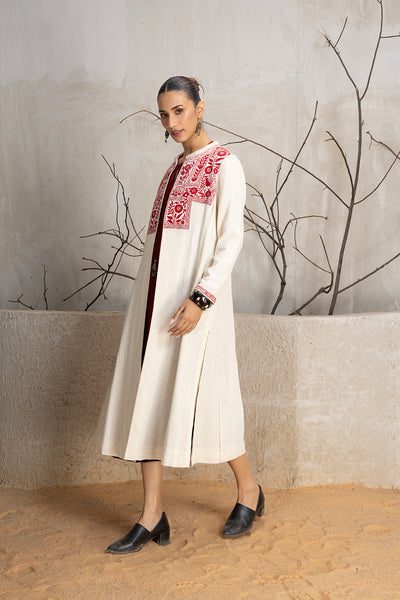 IVORY LINEN EMBROIDERED JACKET (1 PC)