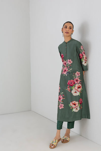 EUCALYPTUS SILK CHANDERI HIBISCUS PRINTED TUNIC (1 PC)