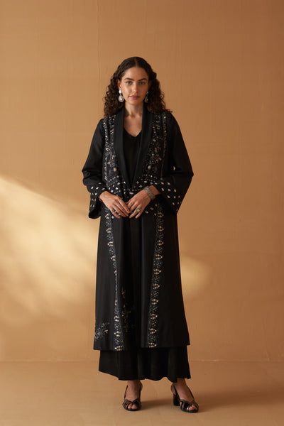 BLACK SUMMER SILK DORI  EMBROIDERED CLASSIC JACKET ( SE-04B/JKT)