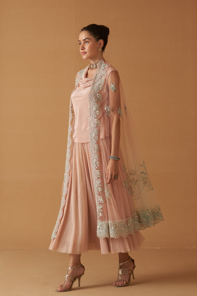 PEACH & MINT SHADED EMBROIDERED CAPE ( SE-07/JKT)