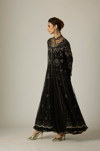 BLACK CHIFFON & TULLE EMBROIDERED JACKET SET (2 PCS)