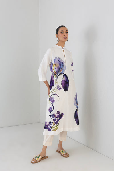 PEARL IVORY DUPION IRIS LILY PRINTED TUNIC (1 PC)