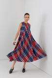 BLUE & RED BOLD CHEQUERED SOFT WOOLEN LONG DRESS (1 PC)