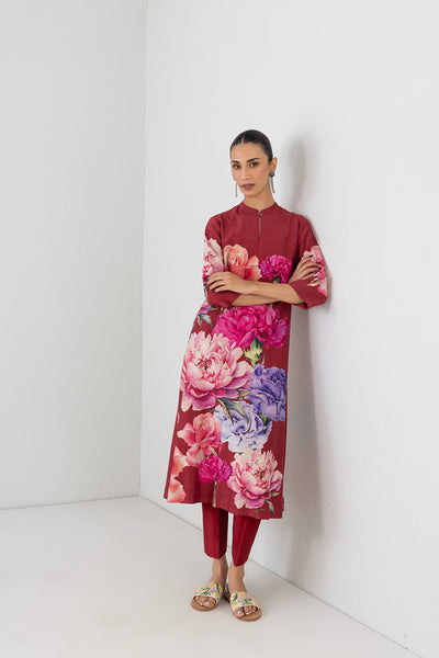 POPPY BLAZE SILK CHANDERI FLORAL PRINTED TUNIC (1 PC)