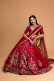 RED MUSHROO EMB LEHENGA SET (3 PCS)