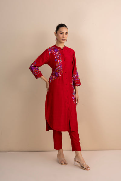 RED EMBROIDERED KURTA SET (2 PCS)