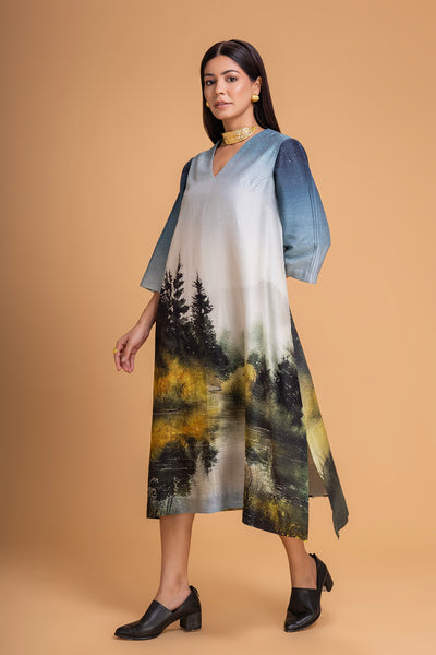 BLUES CHANDERI PRINTED DRESS (1 PC)
